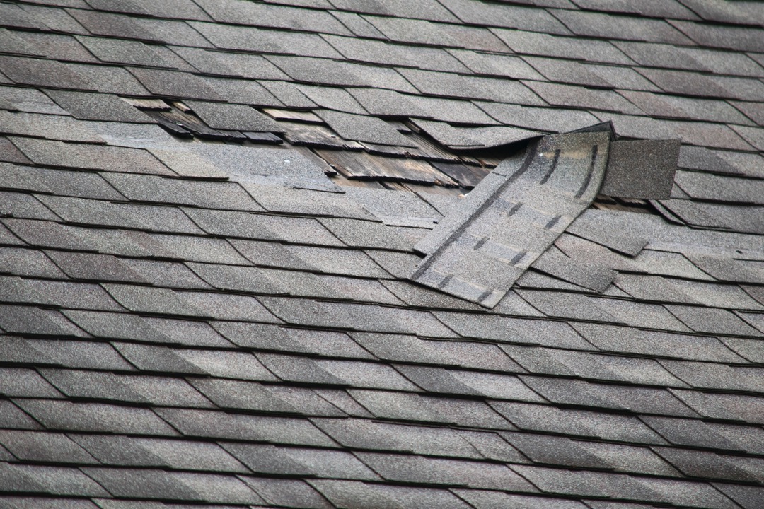 Damaged shingles on a roof in Ukrainian Village, Chicago